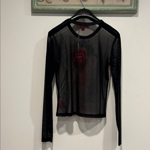Dolls Kill clueless Cher Black and Red Graphic Long Sleeve mesh Y2K Top medium - Picture 7 of 8